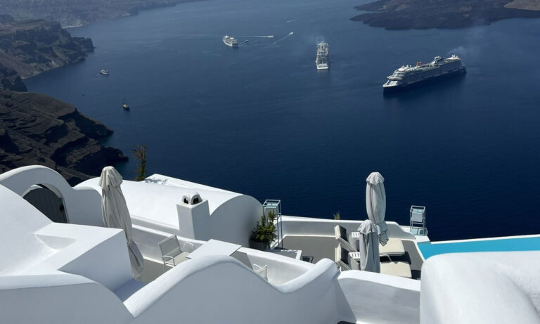 Santorini on a cruise ship